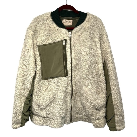Free People Rivington Sherpa Olive Oversized Relaxed Zipper Jacket Womens Large - Picture 5 of 11